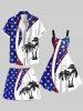 Plus Size Patriotic American Flag Coconut Tree Print Hawaii Beach Shorts For Men -  