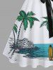 Plus Size Coconut Tree Sea Print Hawaii Button A Line Dress with Removable Belt -  