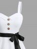 Plus Size Coconut Tree Sea Print Hawaii Button A Line Dress with Removable Belt -  