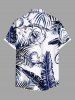 Plus Size Tropical Leaf Flower Print Hawaii Button Pocket Shirt For Men -  