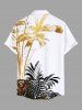 Plus Size Tropical Leaf Print Hawaii Button Pocket Shirt For Men -  