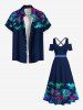 Plus Size Tropical Leaf Zig Zag Print Hawaii Cold Shoulder Crisscross Strappy A Line Maxi Dress -  