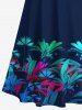 Plus Size Tropical Leaf Zig Zag Print Hawaii Cold Shoulder Crisscross Strappy A Line Maxi Dress -  
