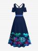 Plus Size Tropical Leaf Zig Zag Print Hawaii Cold Shoulder Crisscross Strappy A Line Maxi Dress -  