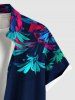 Plus Size Tropical Leaf Print Hawaii Button Pocket Shirt For Men -  