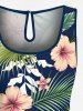Plus Size Tropical Leaf Flower Print Hawaii Drawstring Pocket Romper -  