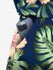 Plus Size Tropical Leaf Flower Print Hawaii Drawstring Pocket Romper -  