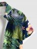 Plus Size Tropical Leaf Flower Print Hawaii Button Pocket Shirt For Men -  