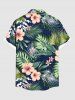 Plus Size Tropical Leaf Flower Print Hawaii Button Pocket Shirt For Men -  