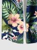 Plus Size Tropical Leaf Flower Print Hawaii Button Pocket Shirt For Men -  