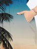 Plus Size Coconut Tree Ombre Dusk Print Hawaii Split Pocket A Line Midi Dress -  