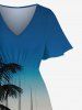 Robe mi-longue hawaïenne grande taille à imprimé cocotiers ombré et crépuscule - Bleu 4X