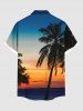 Plus Size Coconut Tree Ombre Dusk Print Hawaii Button Pocket Shirt For Men -  