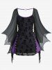 Gothic Plus Size Skulls Flocking Lace Up Grommets Flare Sleeves Top -  