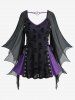 Gothic Plus Size Skulls Flocking Lace Up Grommets Flare Sleeves Top -  