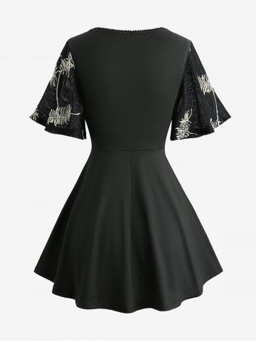 Feather Jacquard Embroidery Pointelle Hollow Out 2 in 1 Top and Lace Up Split Topstitching Flare Pants Plus Size Outfit