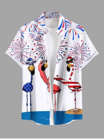 Chemise grande taille à imprimé flamant rose et drapeau américain patriotique coloré avec poches boutonnées pour homme