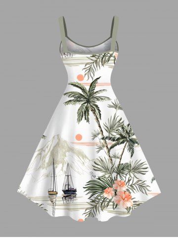 Coconut Tree Tropical Leaf Hibiscus Flower Print Plus Size Matching Hawaii Beach Outfit For Couples