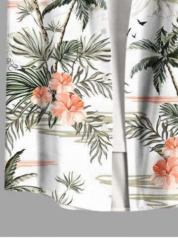 Coconut Tree Tropical Leaf Hibiscus Flower Print Plus Size Matching Hawaii Beach Outfit For Couples