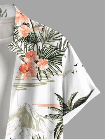 Coconut Tree Tropical Leaf Hibiscus Flower Print Plus Size Matching Hawaii Beach Outfit For Couples