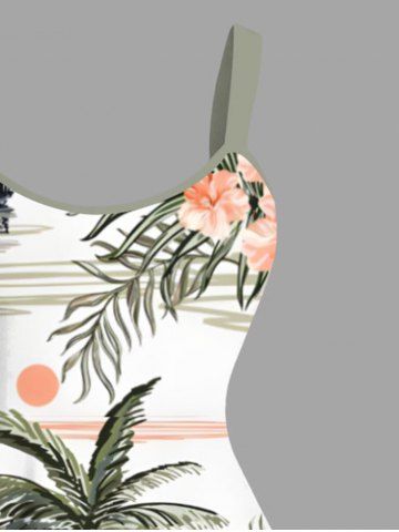 Coconut Tree Tropical Leaf Hibiscus Flower Print Plus Size Matching Hawaii Beach Outfit For Couples
