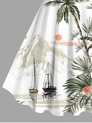Coconut Tree Tropical Leaf Hibiscus Flower Print Plus Size Matching Hawaii Beach Outfit For Couples