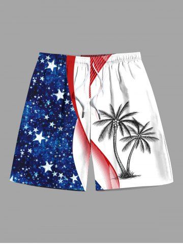 Plus Size Patriotic American Flag Coconut Tree Print Hawaii Beach Shorts For Men - WHITE - 2XL