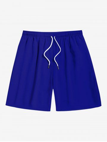 Plus Size Solid Color Pocket Beach Shorts For Men - BLUE - 8XL
