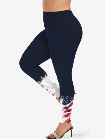 Plus Size Patriotic American Flag Painting Splatter Print Leggings