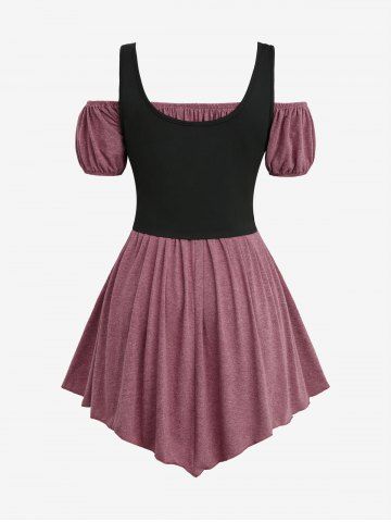 Plus Size Medieval Renaissance Ruched Off Shoulder  Asymmetrical Tee With Grommets Lace Up Marled Waistcoat