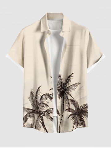 Chemise hawaïenne grande taille à imprimé cocotier peint à la main et à poches boutonnées pour homme