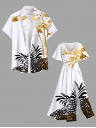 Tenue de plage hawaïenne assortie grande taille à imprimé feuilles tropicales pour couples - Blanc 