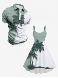 Coconut Tree Curve Print Plus Size Matching Hawaii Beach Outfit For Couples -  