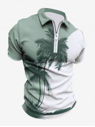 Plus Size Coconut Tree Curve Print Hawaii Half Zipper Turn-down Collar Polo Shirt For Men -  