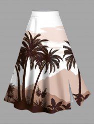 Plus Size Coconut Tree Mountain Cloud Print Hawaii Split A Line Skirt -  