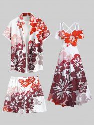 Hibiscus Flower Tropical Print Plus Size Matching Hawaii Beach Outfit For Couples -  