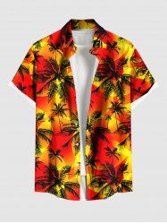 Plus Size Coconut Tree Sun Print Buttons Pocket Hawaii Shirt For Men - Rouge 3XL
