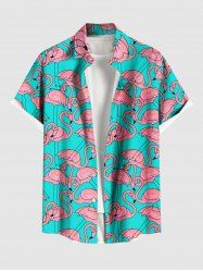 Plus Size Flamingo Print Buttons Pocket Hawaii Shirt For Men -  