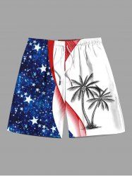 Plus Size Patriotic American Flag Coconut Tree Print Hawaii Beach Shorts For Men -  