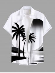 Plus Size Coconut Tree Sea Sun Print Hawaii Button Pocket Shirt For Men -  