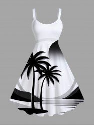 Plus Size Coconut Tree Sea Sun Print Hawaii A Line Tank Dress -  