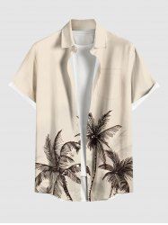 Plus Size Coconut Tree Hand-painted Print Hawaii Button Pocket Shirt For Men -  