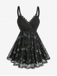 Floral Lace Sequins Overlay Ribbed Surplice Cami Top -  