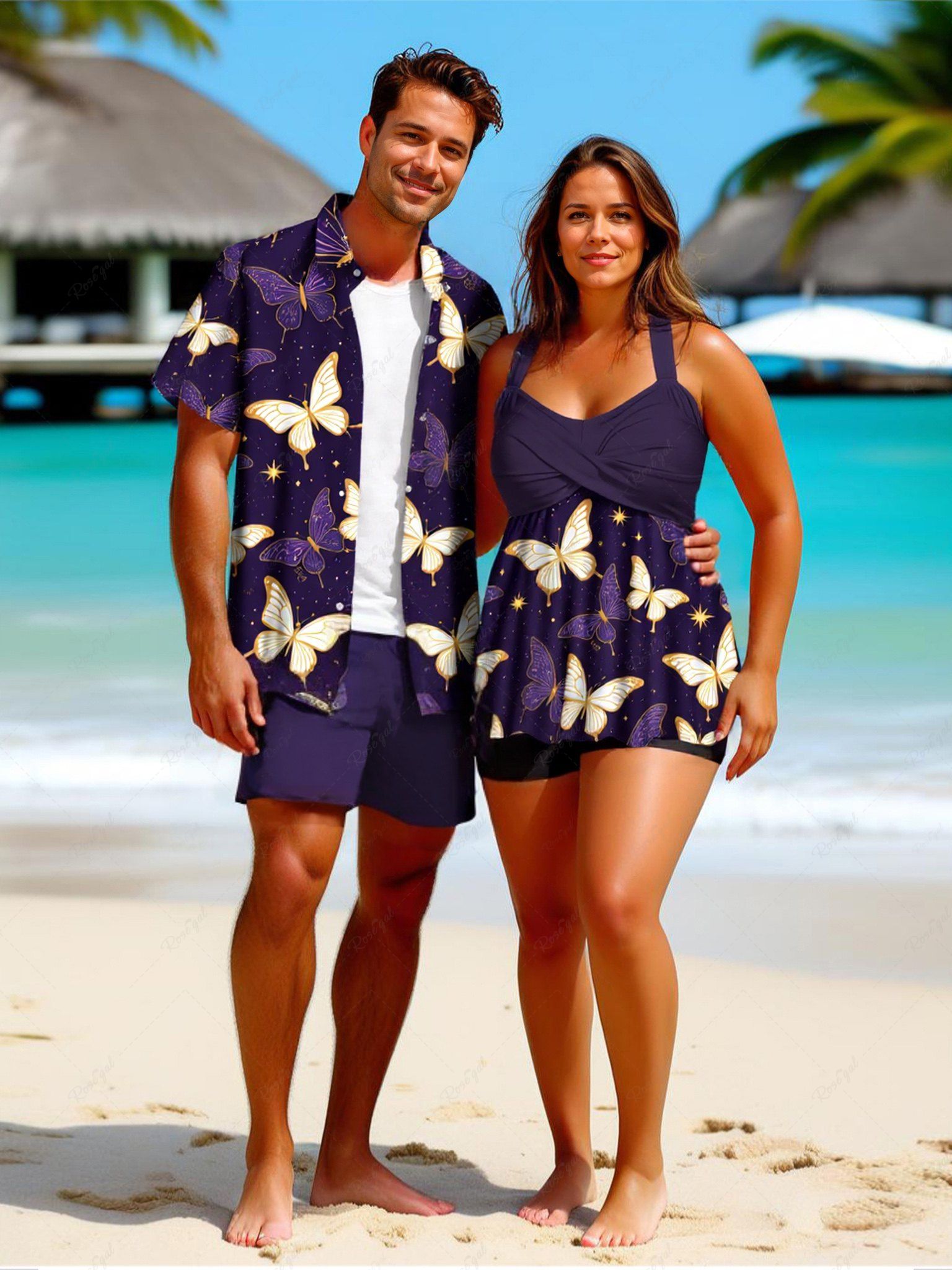 New Butterfly Stars Galaxy Print Shirt Swimsuit Plus Size Matching Hawaii Beach Outfit For Couples  