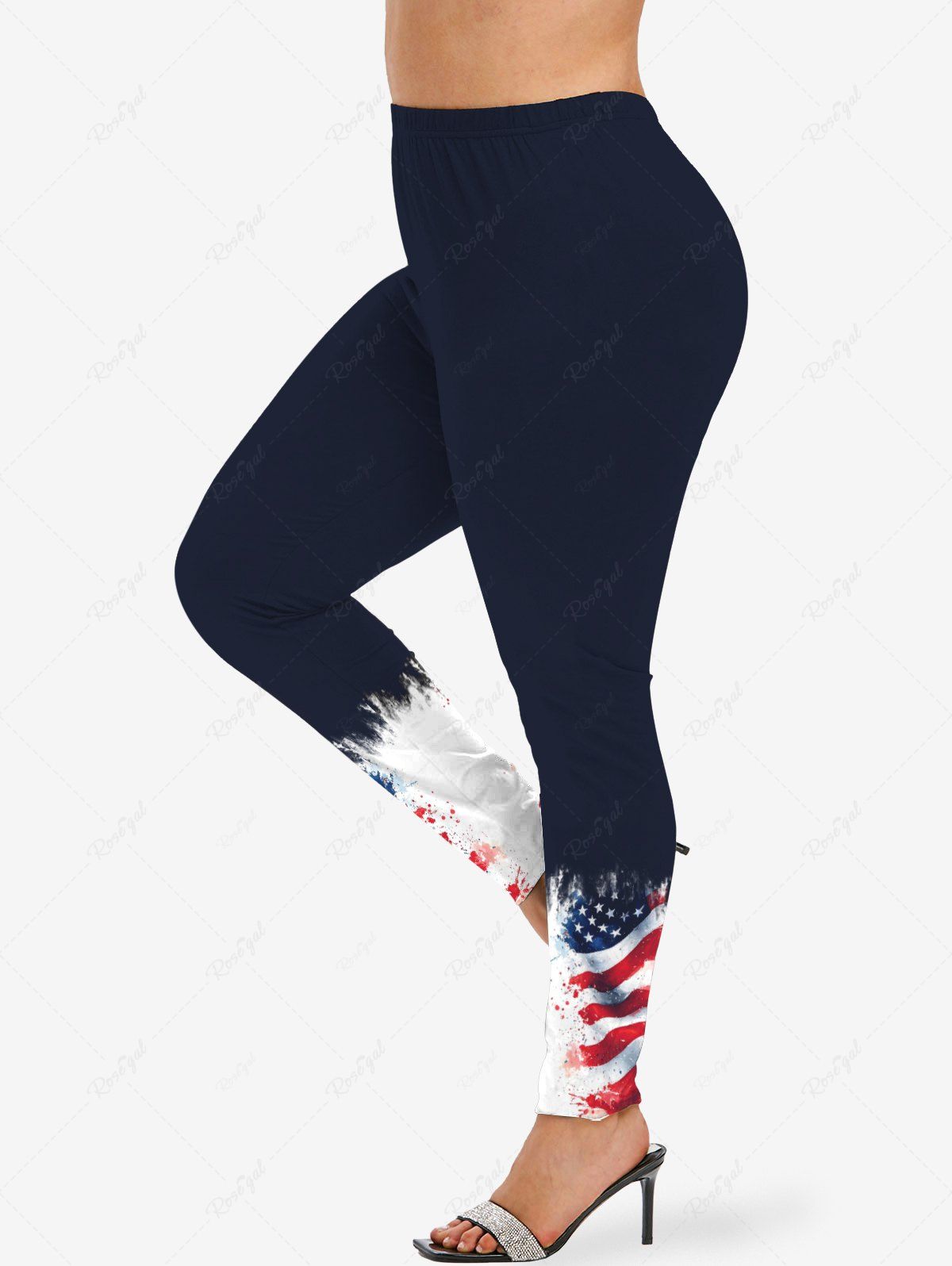 Store Plus Size Patriotic American Flag Painting Splatter Print Leggings  