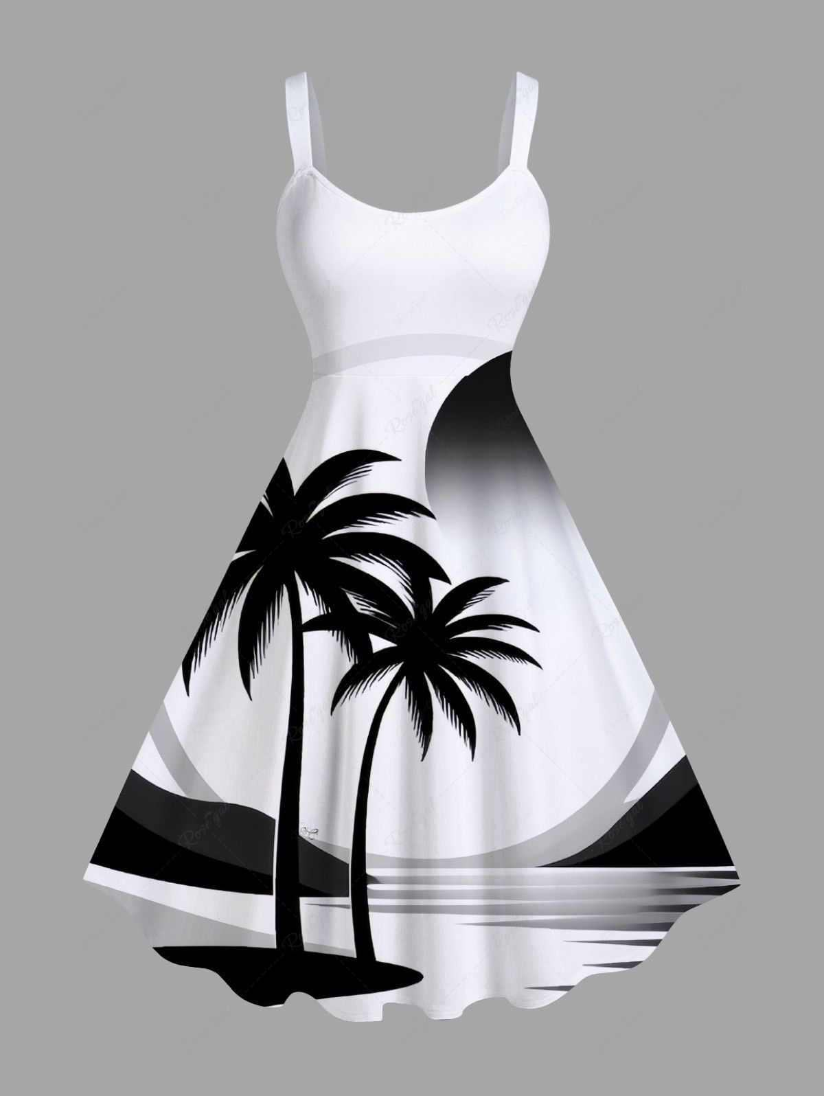 Latest Plus Size Coconut Tree Sea Sun Print Hawaii A Line Tank Dress  
