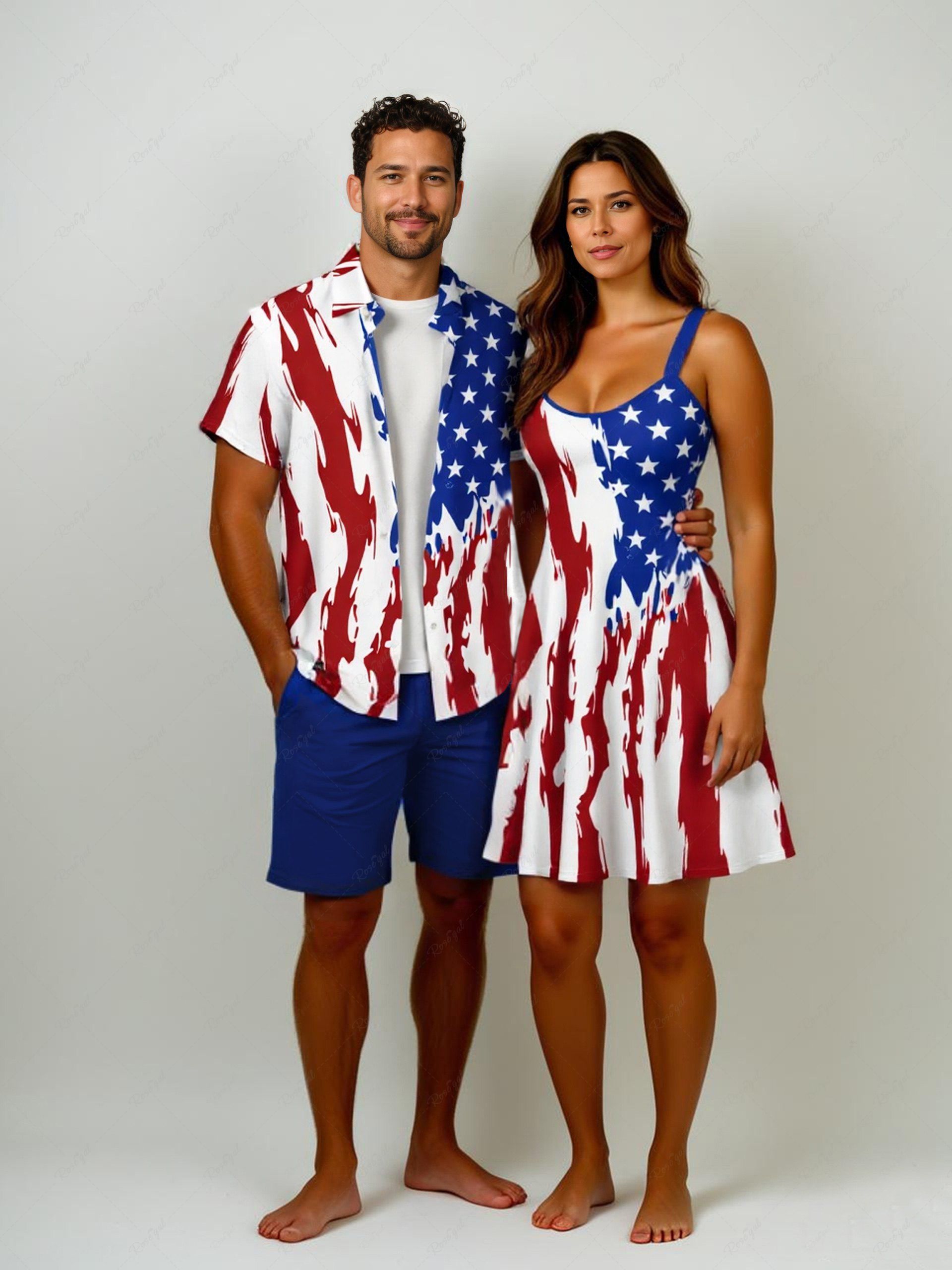 Shops Patriotic American Flag Paint Brushing Print Plus Size Matching Outfit For Couples  