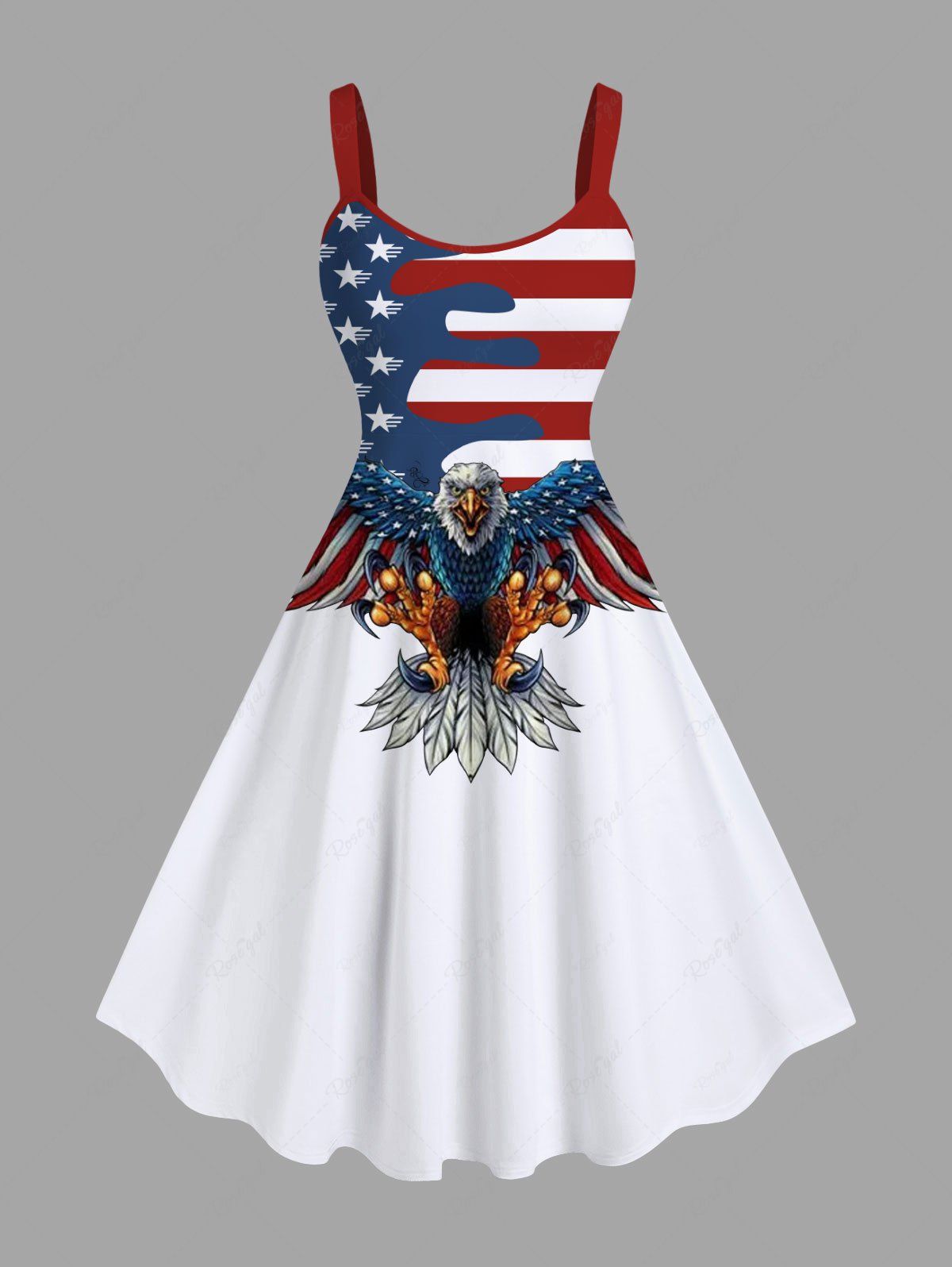 Cheap Plus Size Patriotic American Flag Eagle Print Tank Dress  