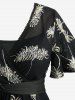 Feather Jacquard Embroidery Pointelle Hollow Out 2 in 1 Top and Lace Up Split Topstitching Flare Pants Plus Size Outfit -  
