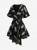 Feather Jacquard Embroidery Pointelle Hollow Out 2 in 1 Top and Lace Up Split Topstitching Flare Pants Plus Size Outfit -  